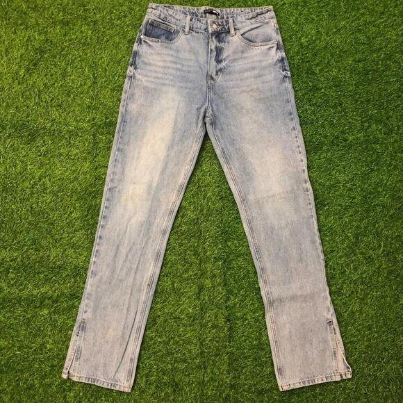 Fashion Nova Light Blue Split Hem Denim Jeans - Picture 1 of 5